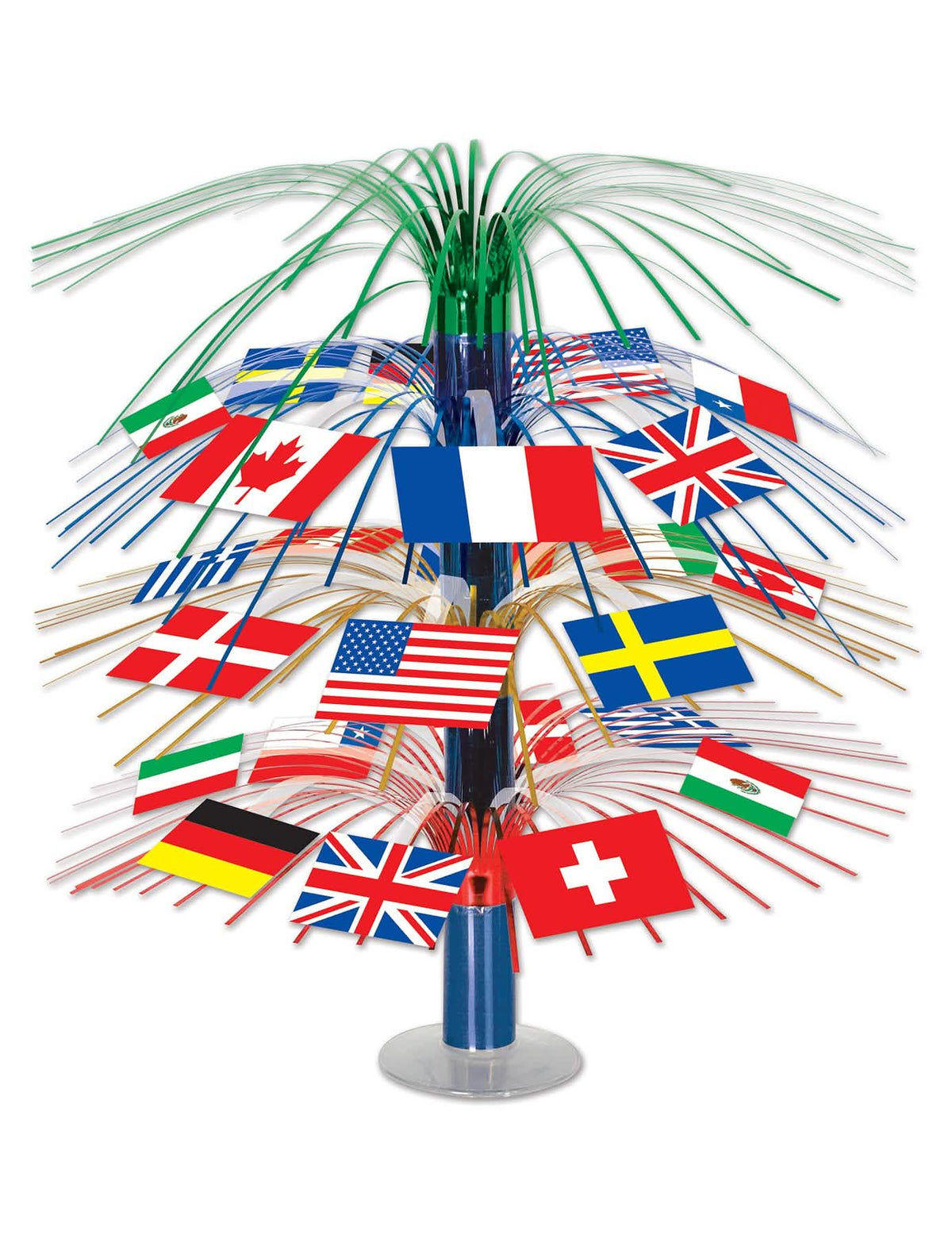 Centre de table drapeaux pays du monde multicolore style cascade