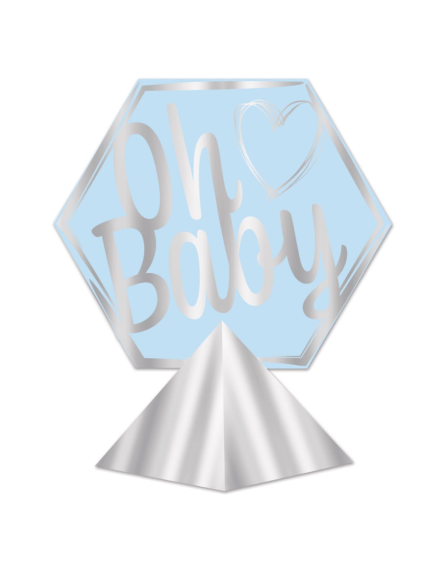 Centre de table en carton Oh Baby pour baby shower bleu et argenté