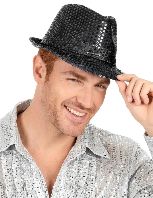 Chapeau borsalino à sequins noir adulte