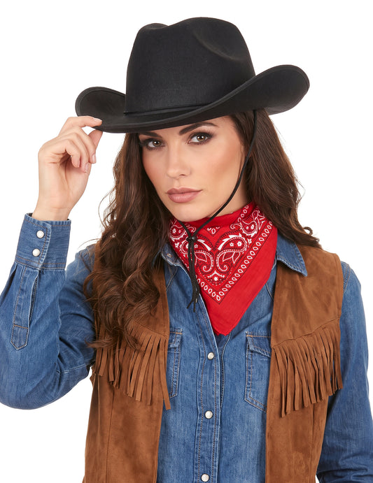 Chapeau cowboy noir adulte avec cordelette