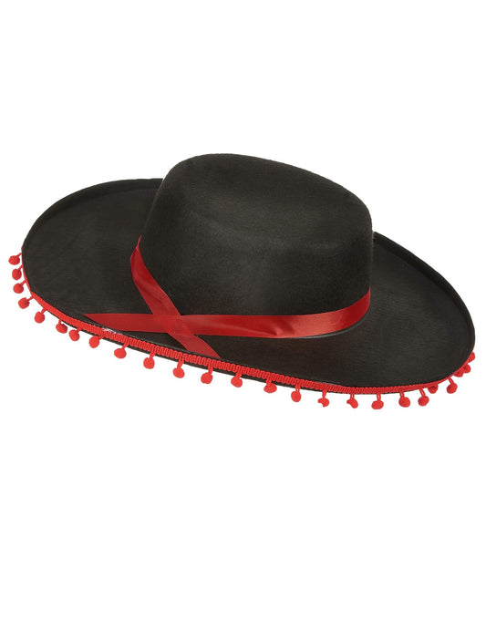 Chapeau espagnol noir et rouge