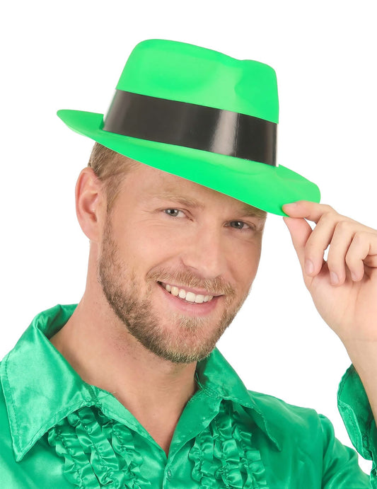 Chapeau gangster vert fluo adulte