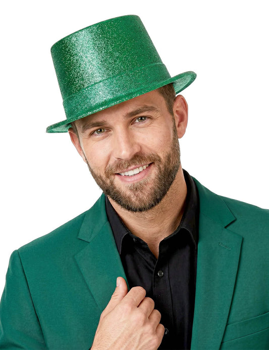 Chapeau haut de forme plastique pailleté vert adulte