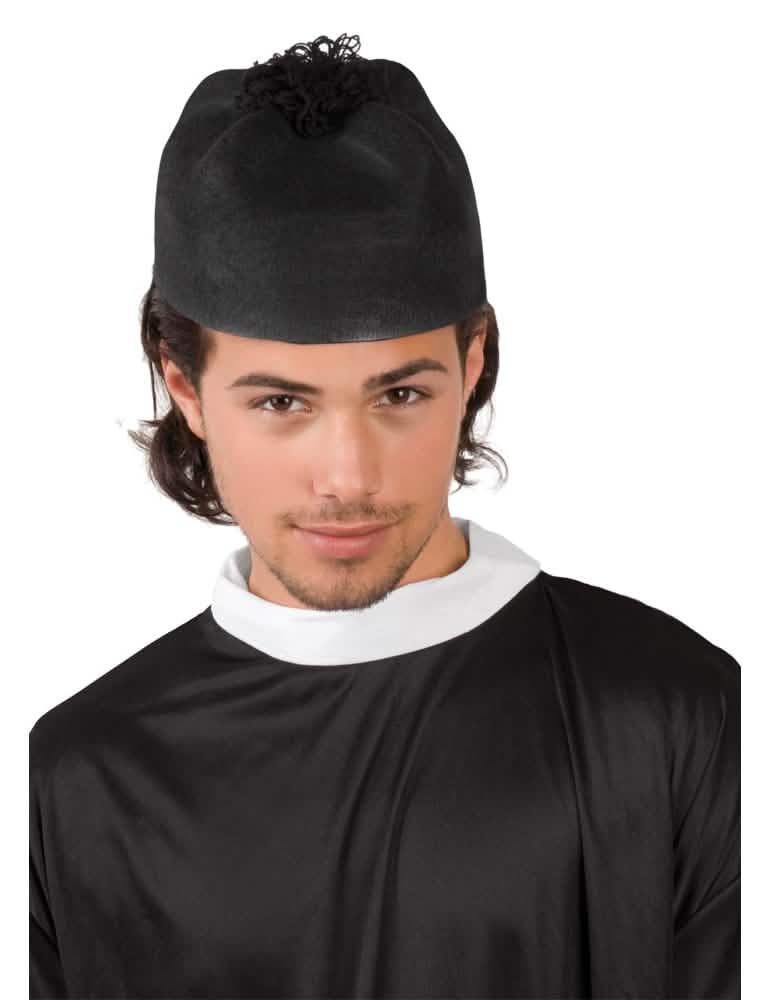 Chapeau de prêtre pour adulte noir avec pompon