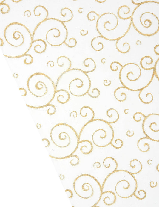 Détail des motifs du chemin de table organza arabesques pailletées