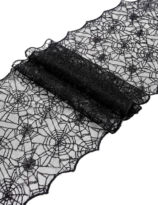 Chemin de table toile d'araignée en dentelle noire 44 cm x 1,82 m