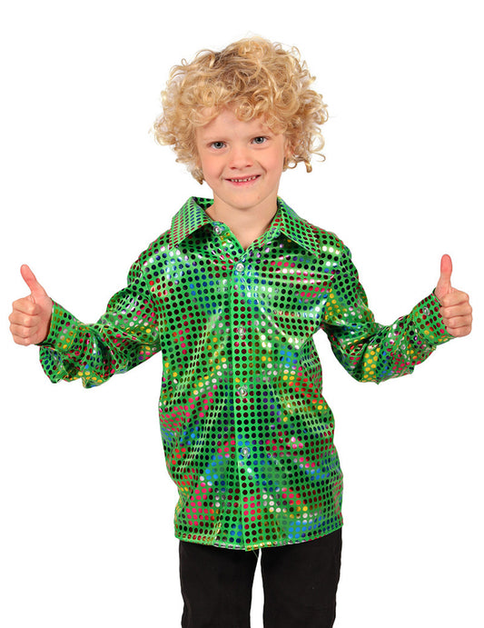 Chemise disco à paillettes verte enfant
