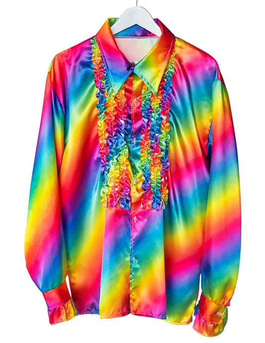 Regenboog disco blouse voor volwassenen