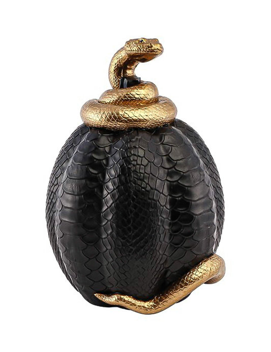 Decoratieve zwarte pompoen van hars met gouden slangenleer-effect 14 x 16 x 20,5 cm