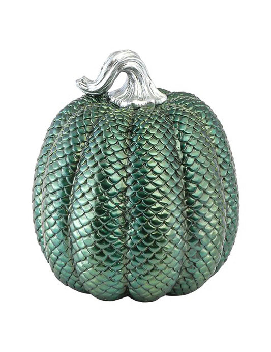 Decoratieve pompoen van hars met iriserende groene slangenleertextuur 16,5 x 16,5 x 20 cm