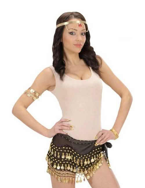 Ceinture de danseuse du ventre pour femme noire avec pièces dorées