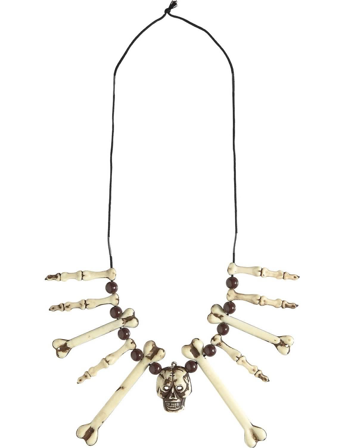 Collier os et tête de mort pour adulte beige et marron