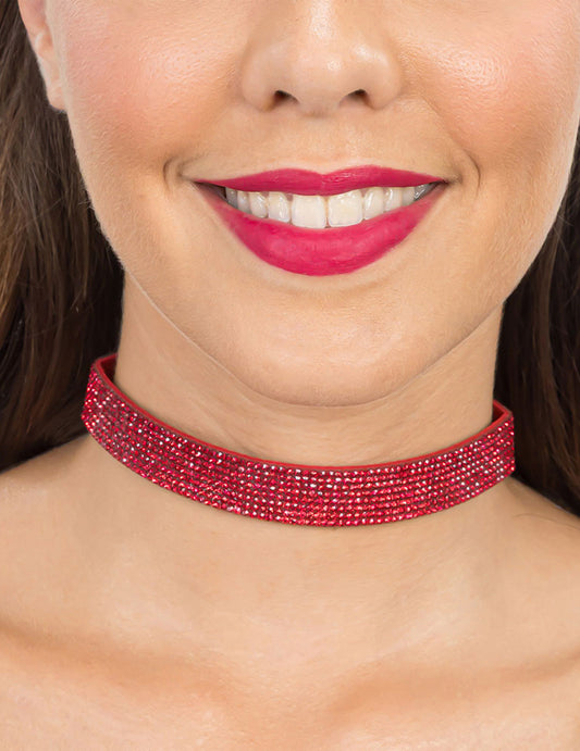 Collier ras de cou à strass rouges adulte