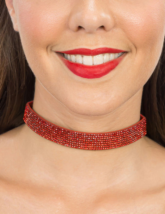 Choker met rode strass volwassenen