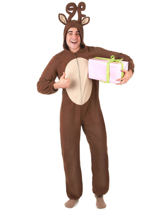 Vue de face avec un cadeau de la combinaison à capuche renne pour homme