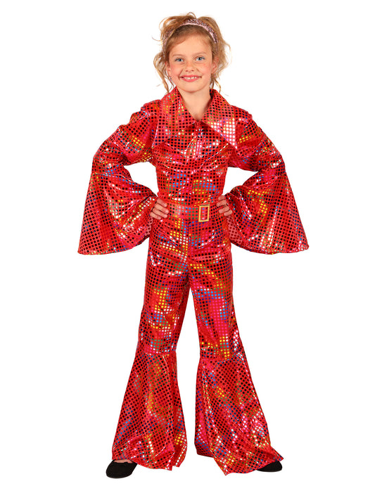 Rode pailletten disco jumpsuit voor meisjes
