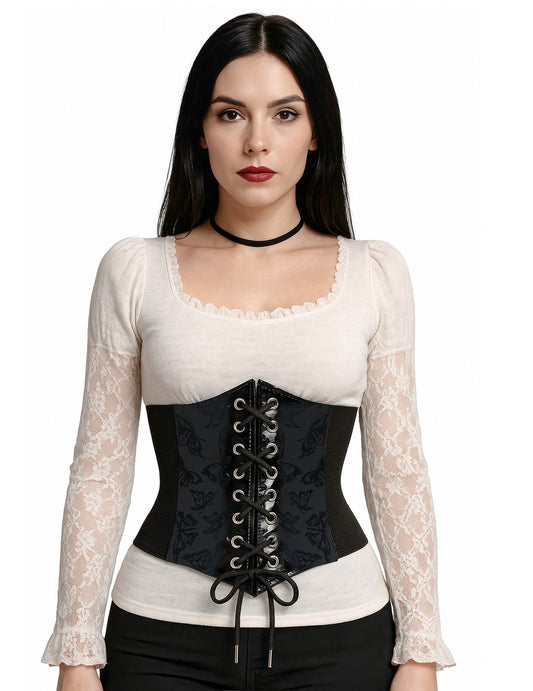 Vue de face du corset élastique motif papillon