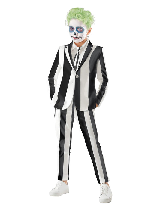 Vue d'ensemble du costume de fantôme à rayures pour enfant