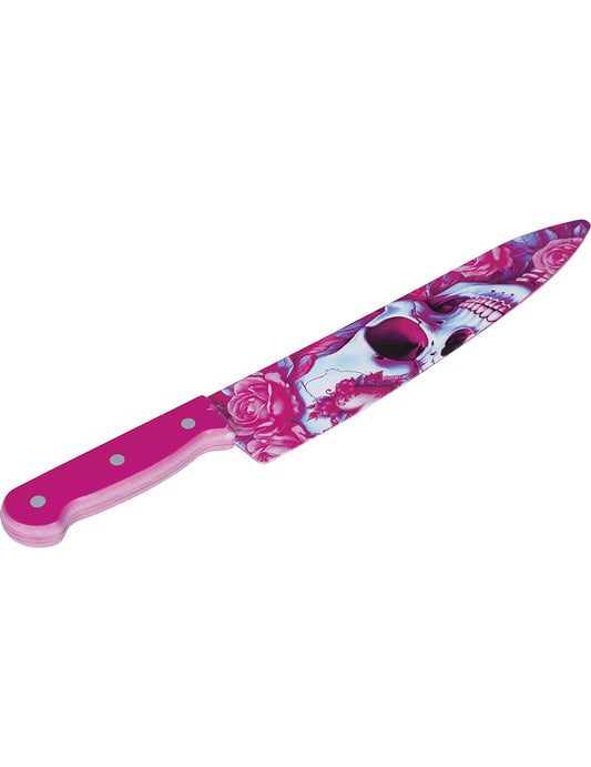 Couteau tête de mort rose 35 cm