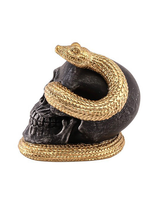 Decoratieve schedel van hars met gouden slang 14,5 x 14 x 13,5 cm