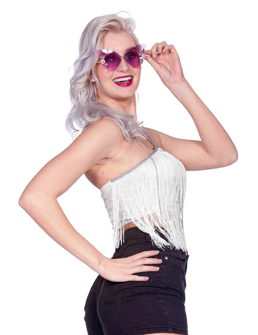 Crop-top festival à franges blanc femme