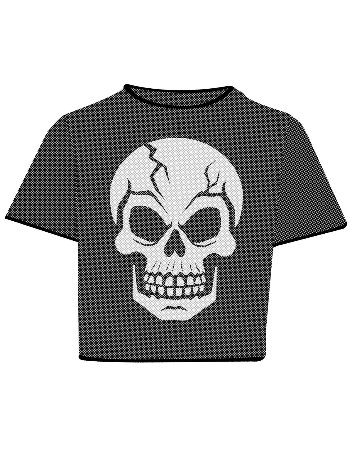 Zwarte netstof crop top met doodshoofd volwassenen