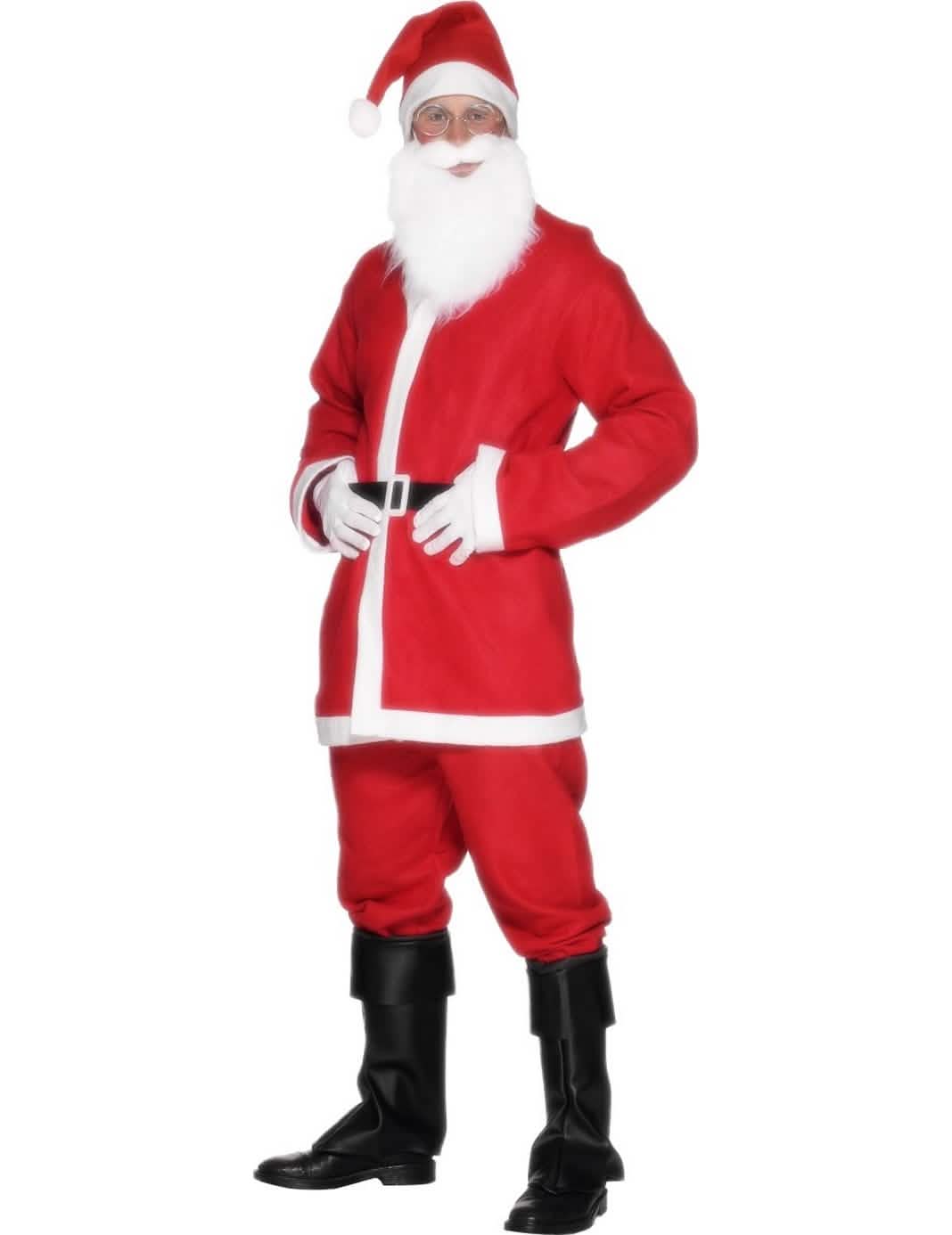 Déguisement de Père Noël pour homme rouge et blanc avec barbe et bonnet
