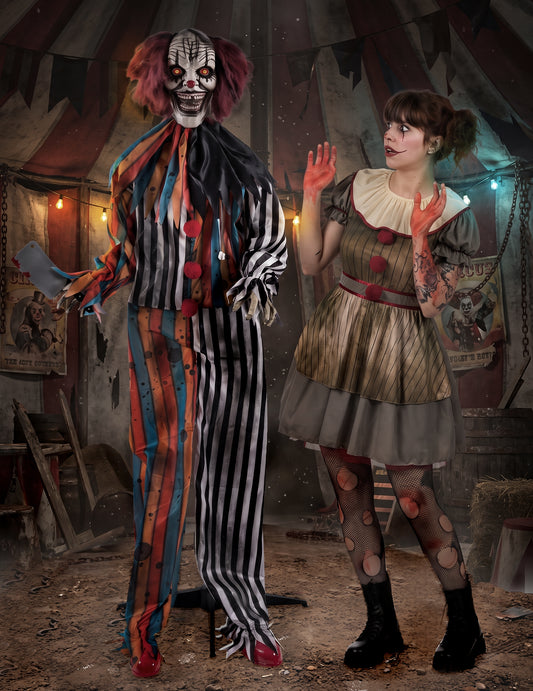 Décoration animée clown boucher maléfique avec mouvements 175 cm