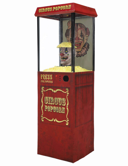 Geanimeerde decoratie popcorn dispenser met enge clown 1,75m