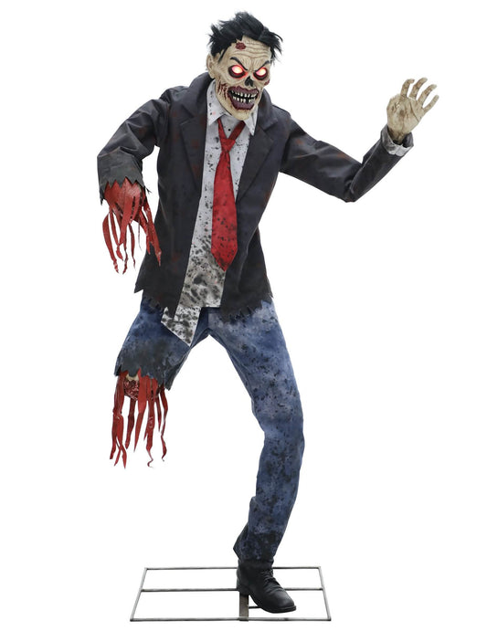 Décoration animée Zombie fracturé avec Bras Articulés Son et Lumières 1,8m