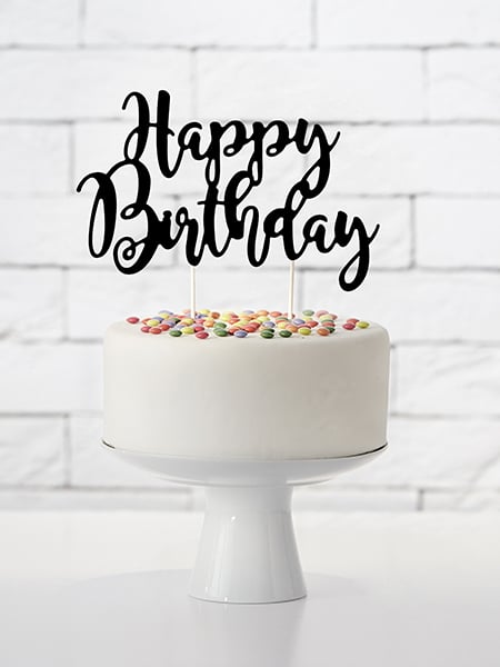 Taartdecoratie Happy Birthday zwart van karton