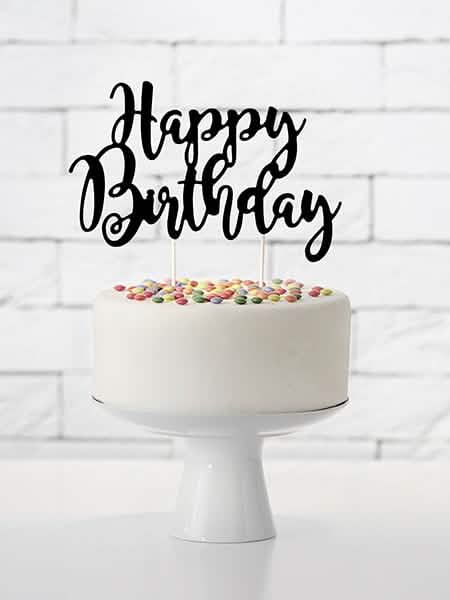 Taartdecoratie Happy Birthday zwart van karton