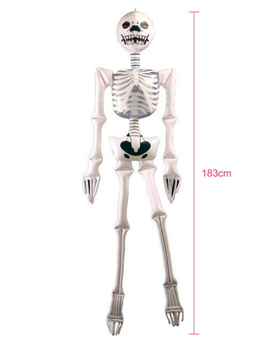 Vue d'ensemble avec dimensions de la décoration gonflable squelette pour Halloween