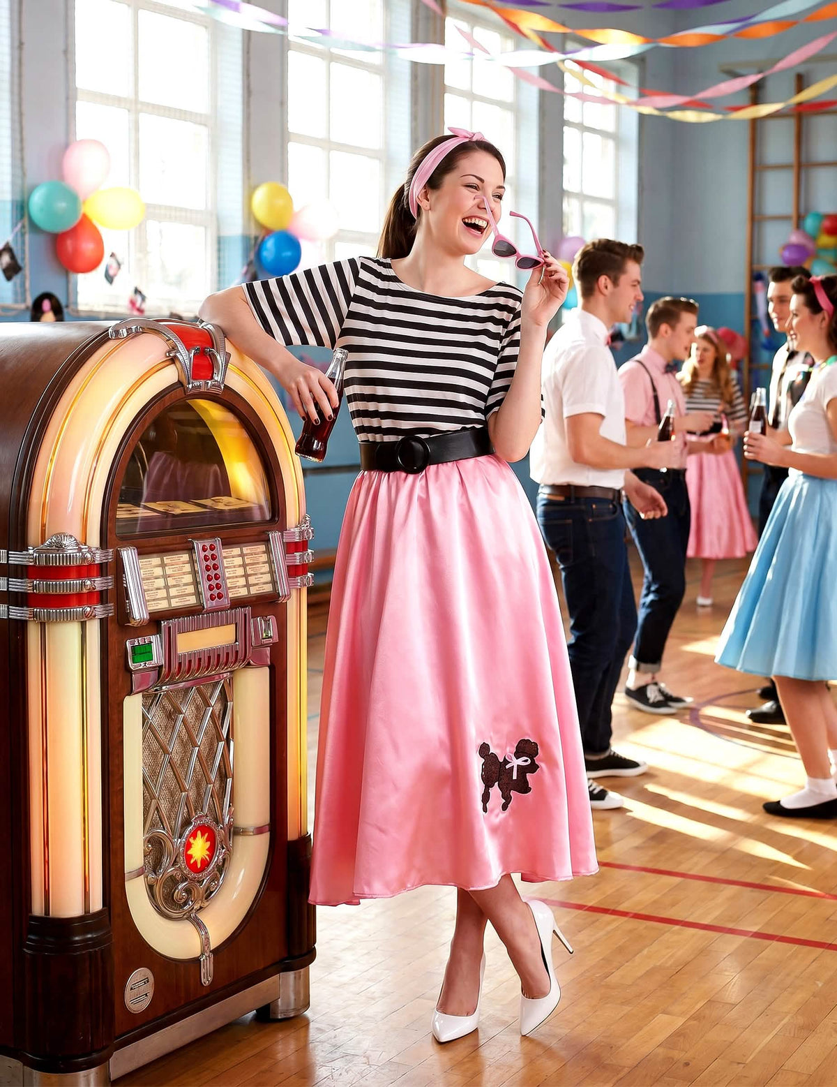 Jaren 50 roze retro kostuum voor vrouwen