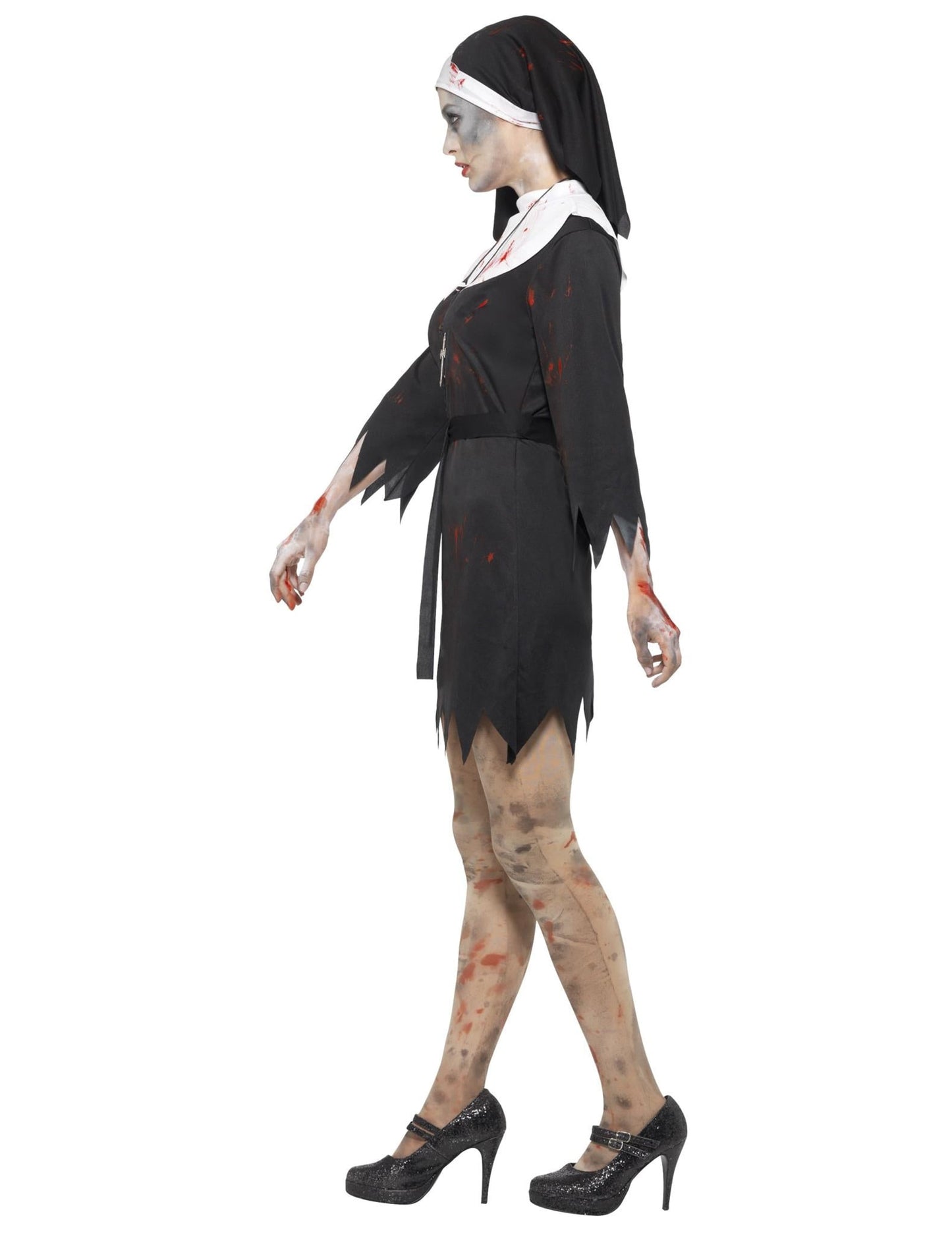 Vue de profil du déguisement bonne soeur zombie