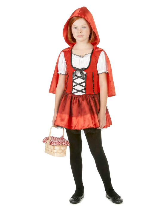 Vue de face du déguisement de chaperon rouge pour fille