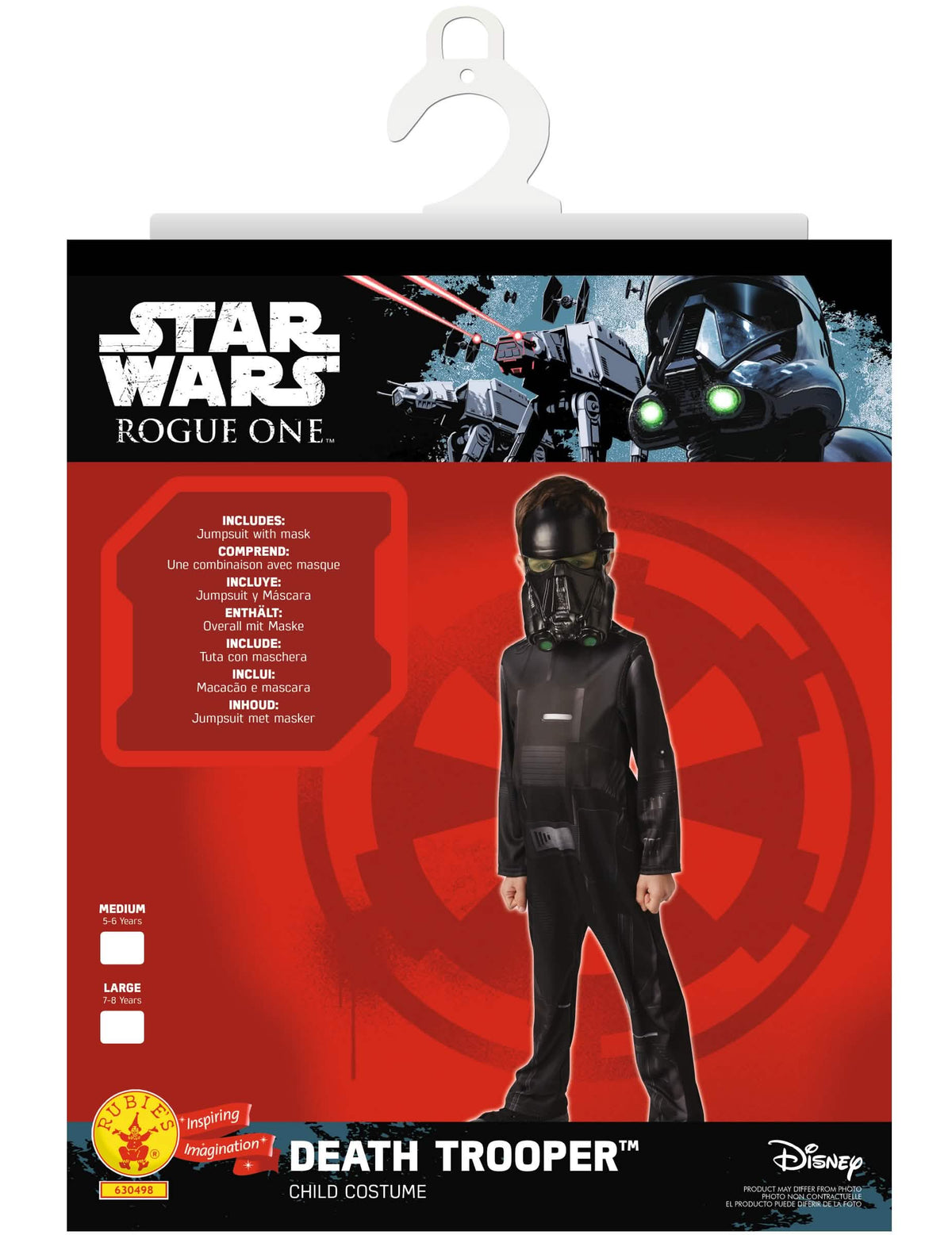 Zicht op de verpakking van het klassieke Death trooper Star Wars Rogue One-kostuum voor kinderen
