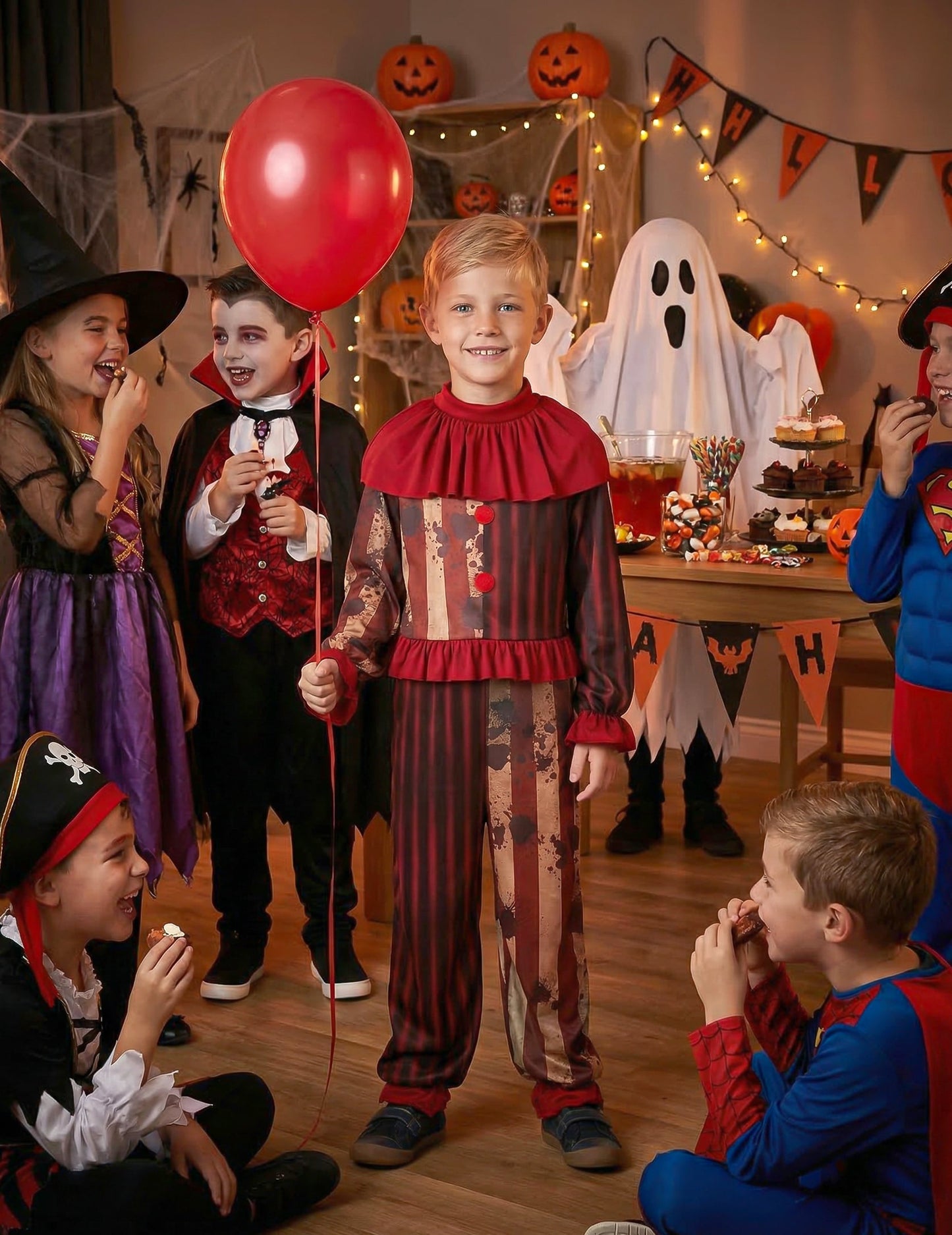 Mise en situation lors d'une fête du déguisement clown terrifiant