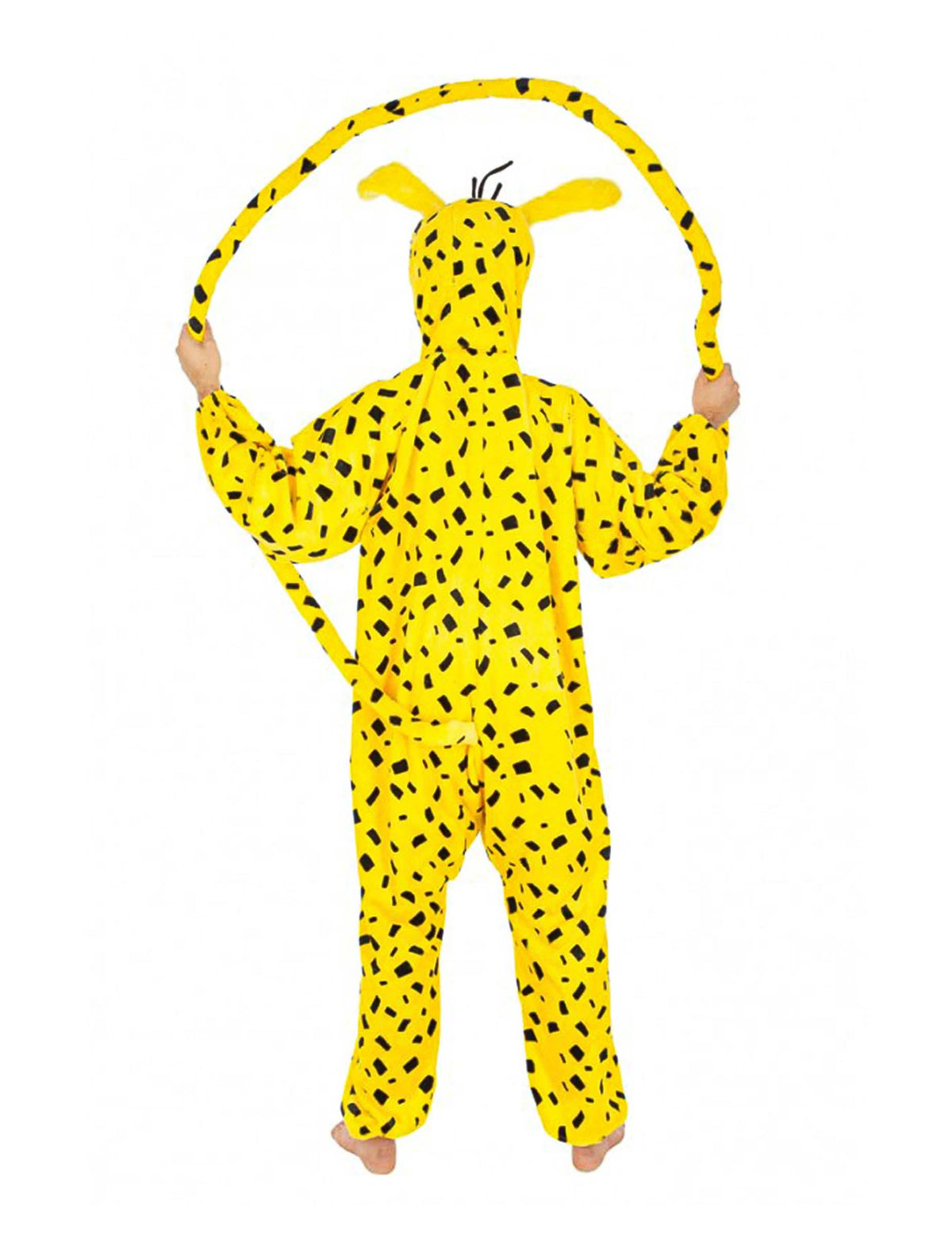 Achteraanzicht van het Marsupilami-combinatiekostuum voor kinderen