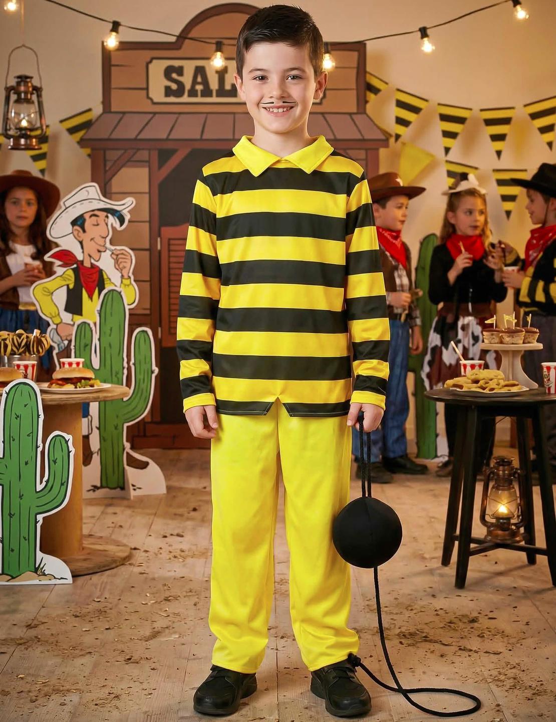 Opstelling met saloondécor van het Dalton Lucky Luke-kostuum voor kinderen