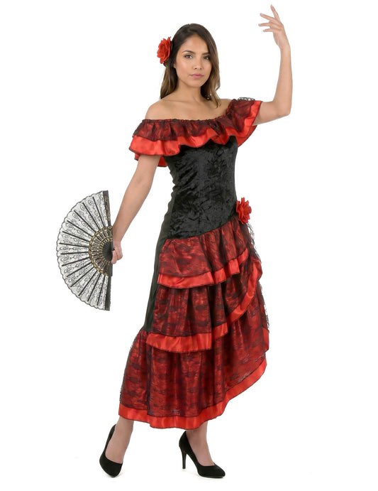 Déguisement danseuse de flamenco femme rouge et noir