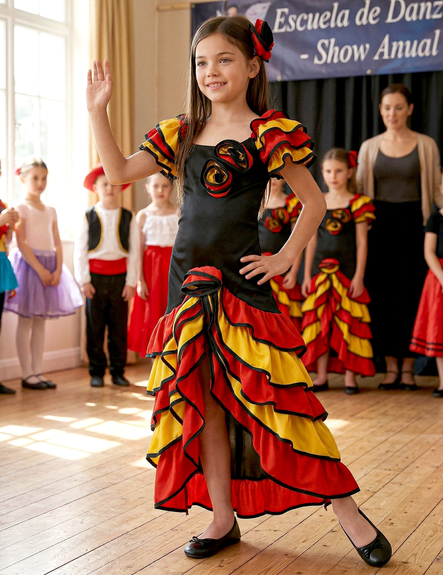 Mise en situation du déguisement de danseuse espagnole pour fille