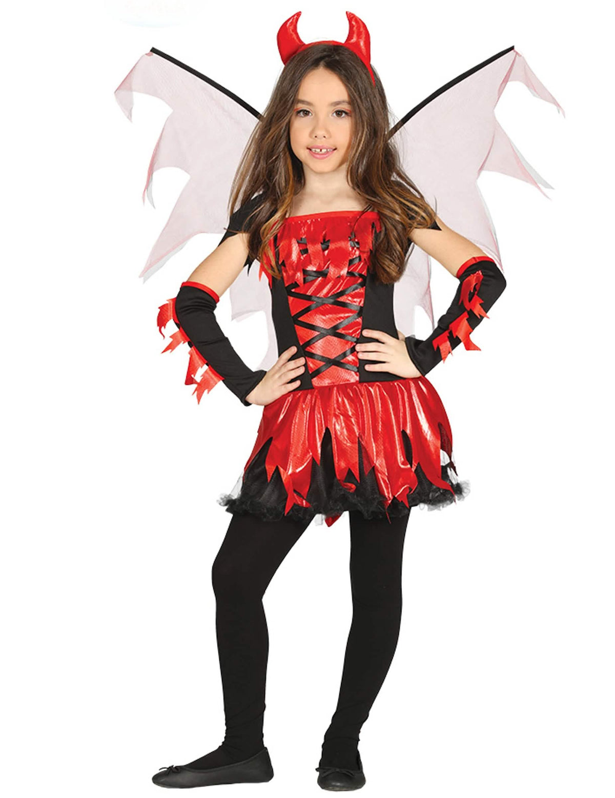 Déguisement diablesse avec ailes pour fille rouge et noir