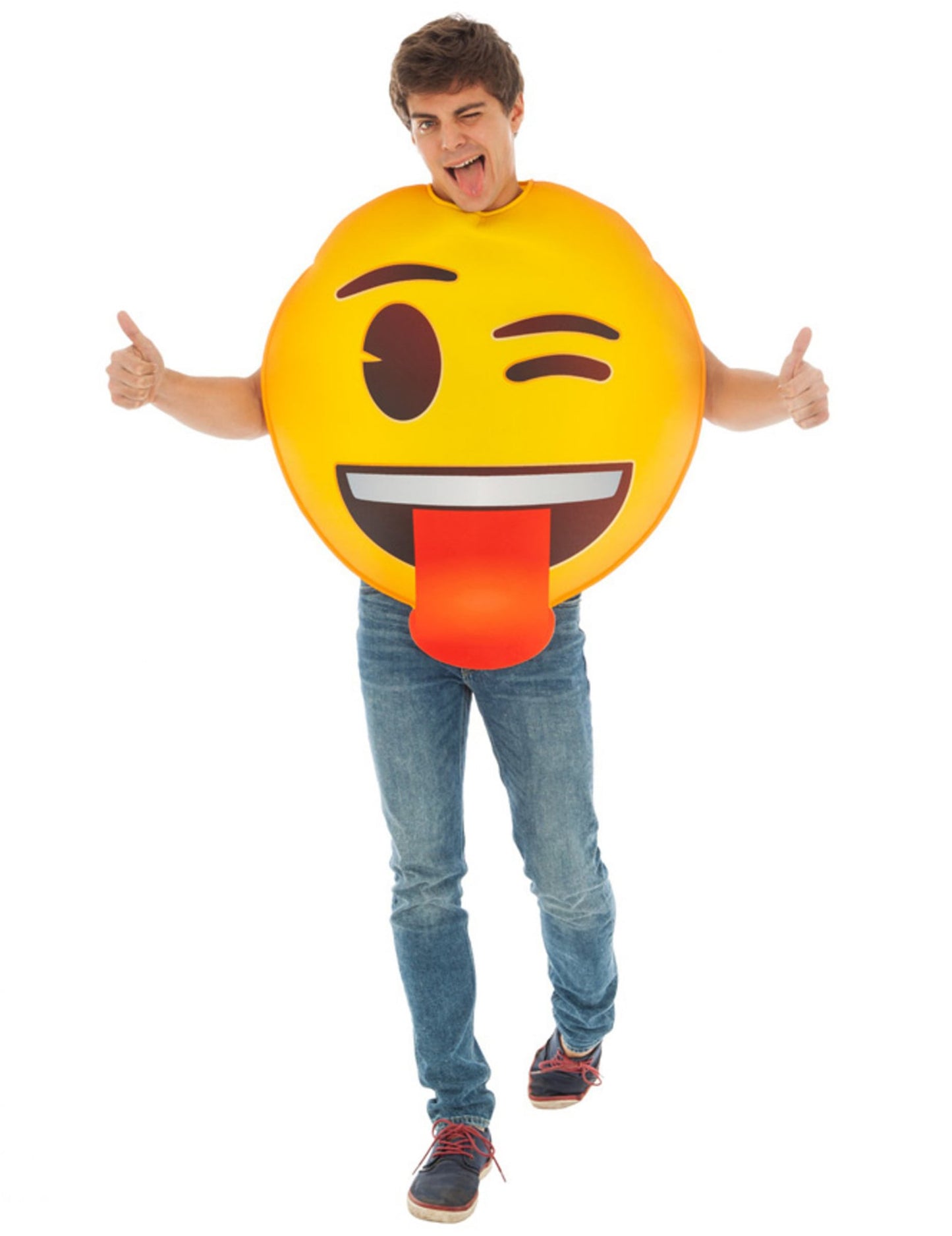 Déguisement Emoji clin d'oeil pour adulte jaune avec langue tirée