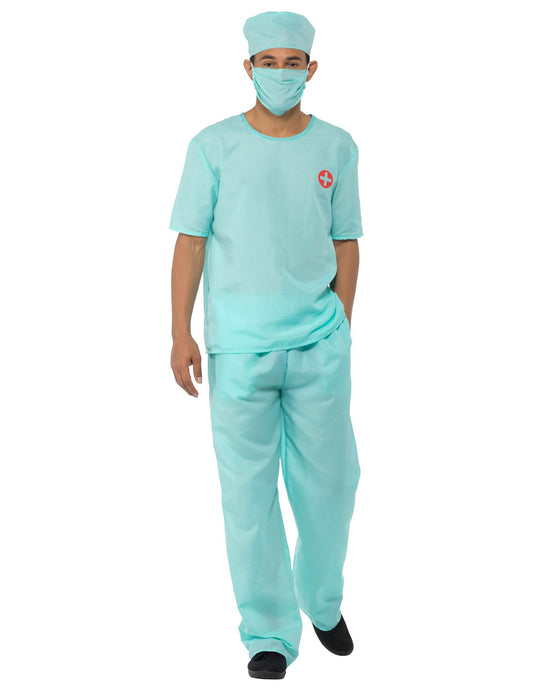 Vue de face du déguisement et accessoires docteur chirurgien