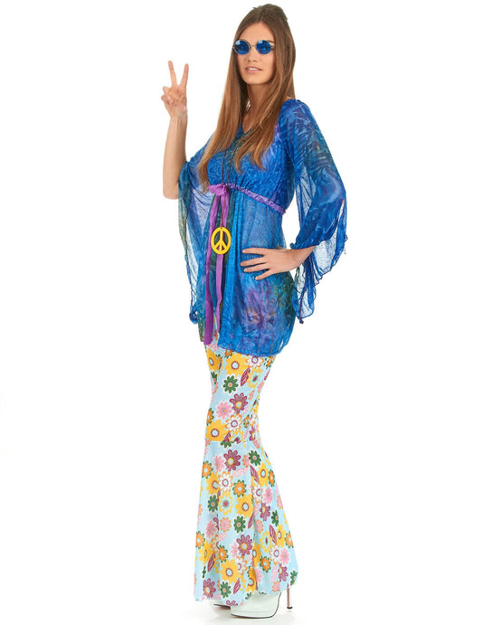 Vue de profil du déguisement flower power hippie pour femme