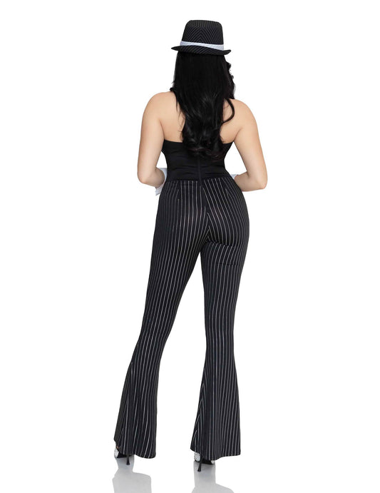 Sexy zwart met goud luxe gangster kostuum voor dames