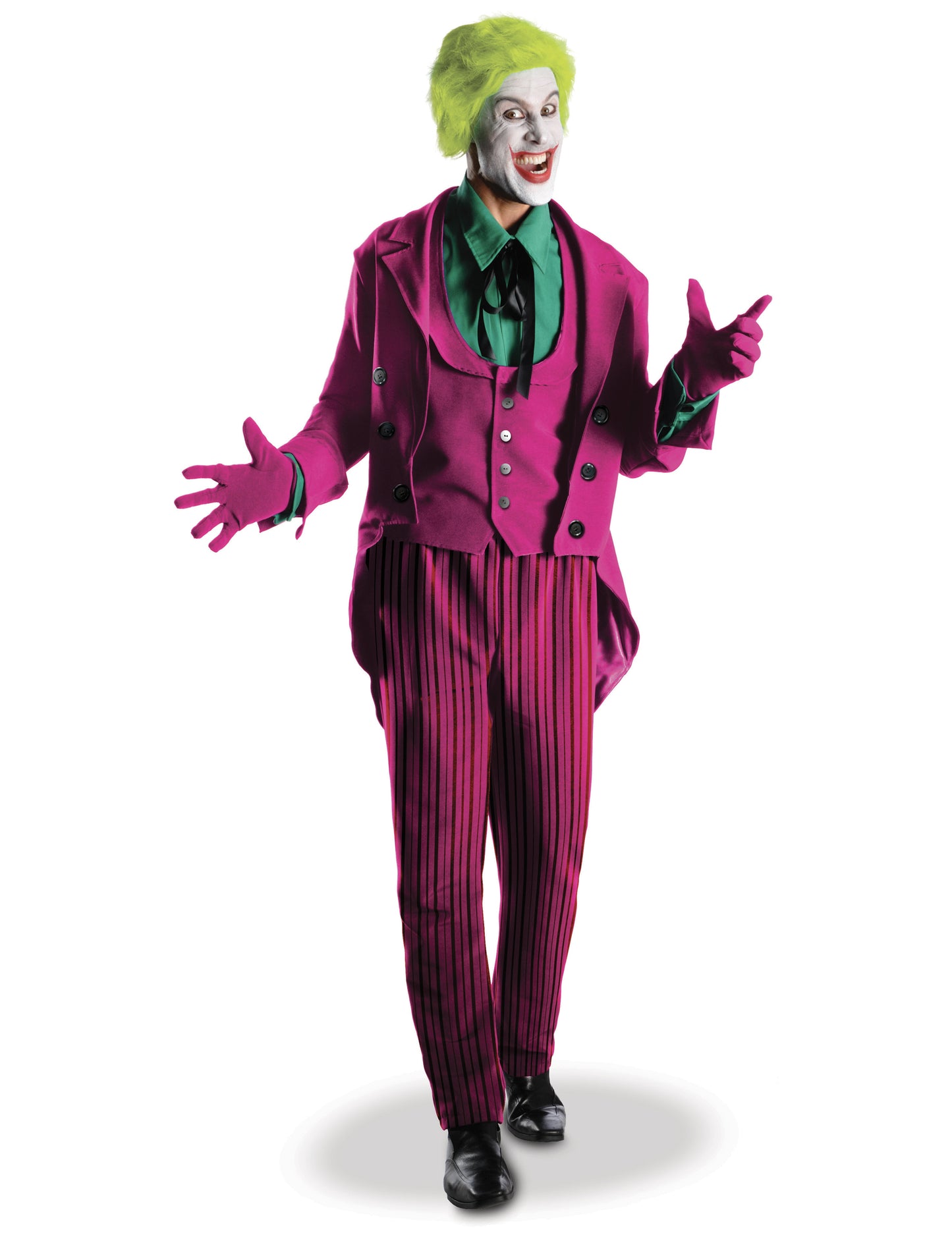 Déguisement grand héritage Joker pour adulte violet et vert avec pantalon rayé