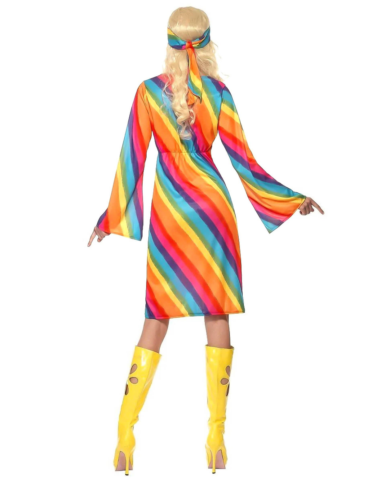Vue de dos du déguisement hippie arc-en-ciel pour femme
