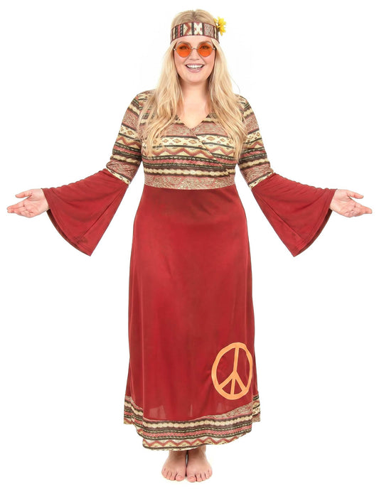 Bordeaux rood hippie kostuum voor vrouwen